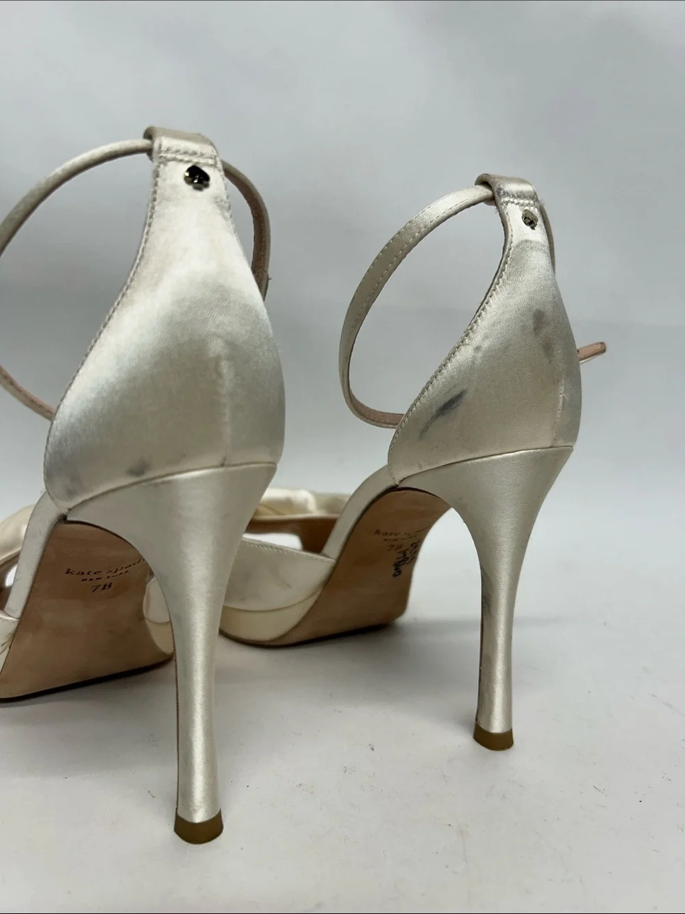 kate spade Ivory Satin Knot Ankle-Strap Heels 7b